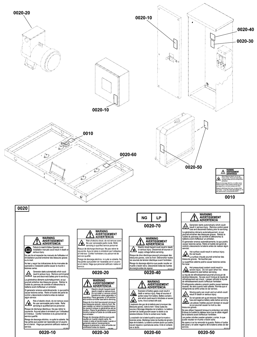 Decals Group - Base Diagram and Parts List for 080009-01  Briggs and Stratton Generator